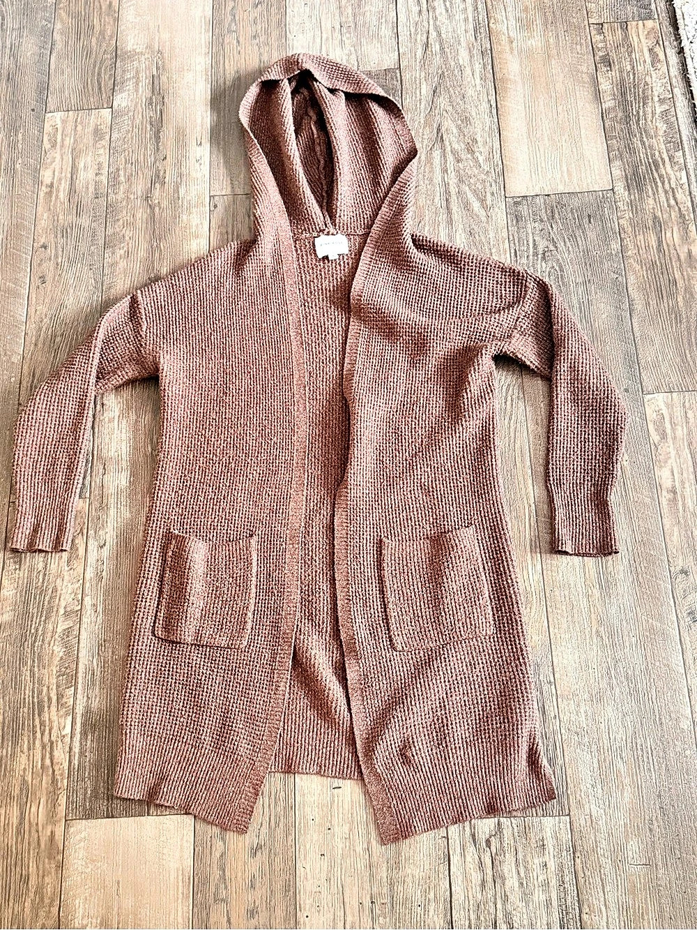 Lucky Brand Waffle Knit Hooded Cardigan Brown